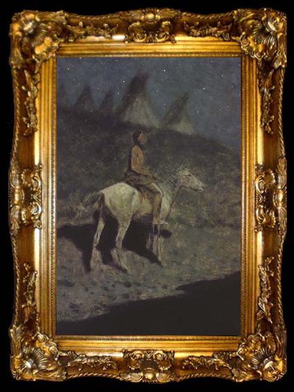 framed  Frederic Remington Indian in the Moonlight (mk43), ta009-2